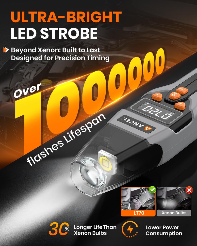 Ancel LT70 Digital Timing Light Automotive, Inductive Ignition Timing Light Gun with Tachometer, Advance, Dwell & Voltage Test, High Bright LED & Type-C Charging, for 9–16 V 2 & 4 Stroke Gas Engines - Image 5